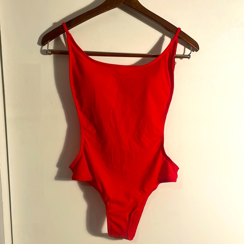 High waisted red one piece bathingsuit
